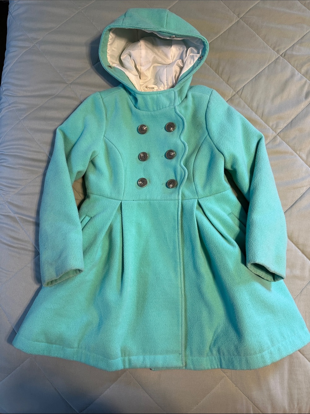 Cat & Jack Aqua Hooded Double-Breasted Pea Coat
